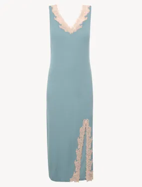 Chemise de nuit longue côtelée en cachemire mélangé Sleepy Dream rehaussé de guipure « frastaglio »